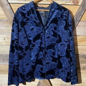 R&K Evening Black Velour Glitter Scroll Patterned Evening Plus Jacket Size 3X